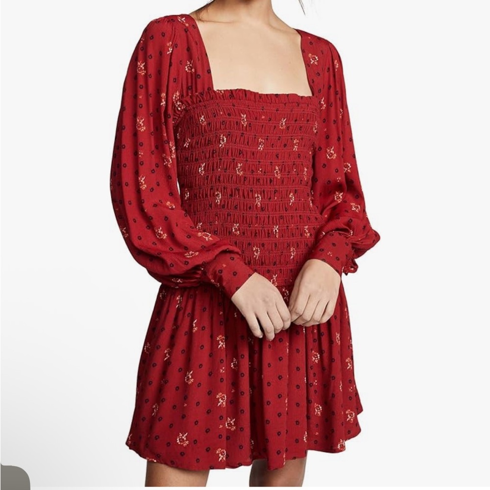 Free People Two Faces Mini Dress Red Smocked Dress